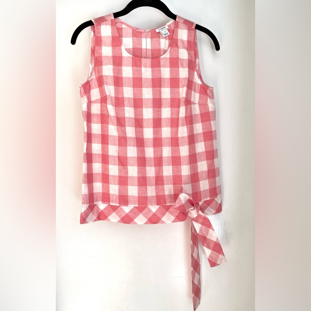 J. Crew Gingham Sleeveless Linen & Cotton shell with side tie size 00